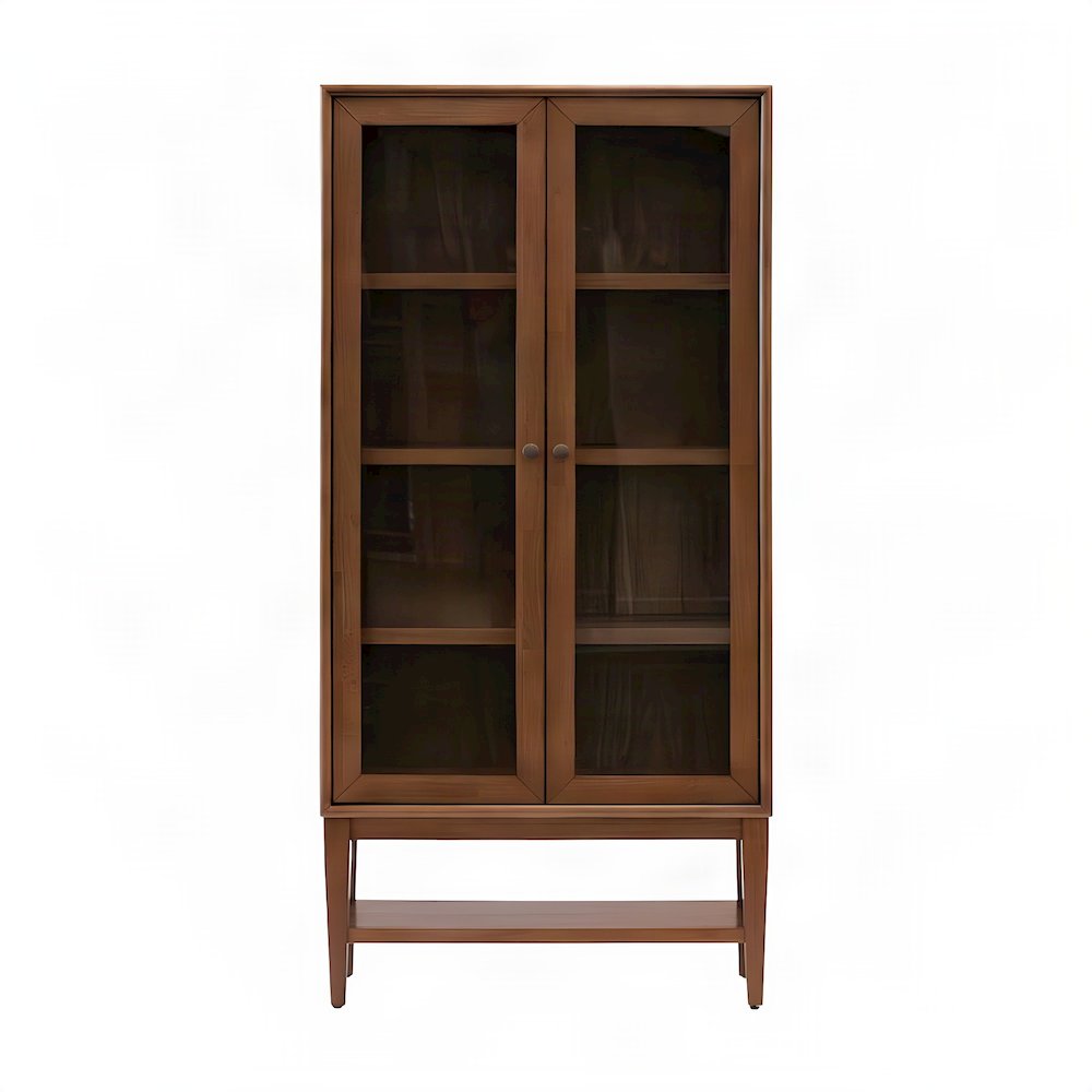 Mid-Century Modern Wood Bookcase with Cabinet Doors and Shelves, Brown