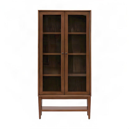 Mid-Century Modern Wood Bookcase with Cabinet Doors and Shelves, Brown