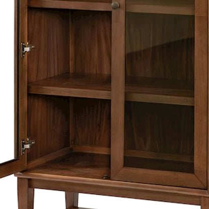 Mid-Century Modern Wood Bookcase with Cabinet Doors and Shelves, Brown