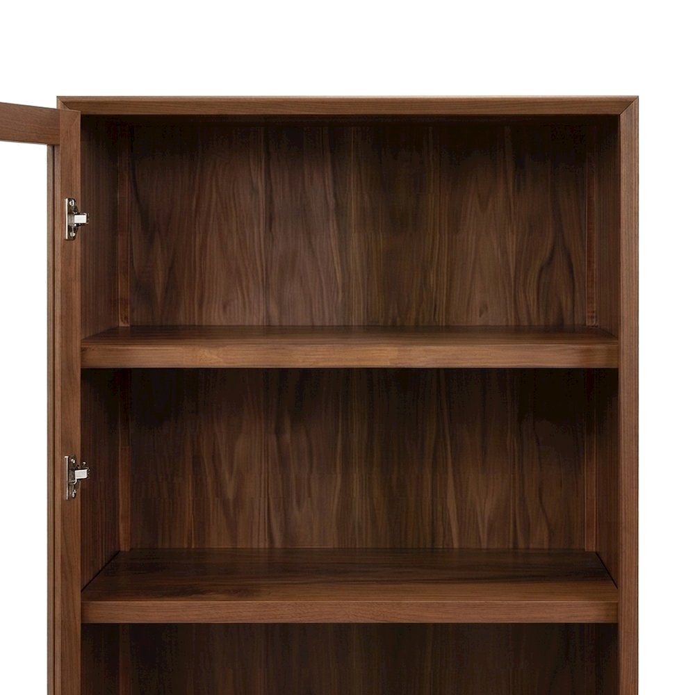 Mid-Century Modern Wood Bookcase with Cabinet Doors and Shelves, Brown
