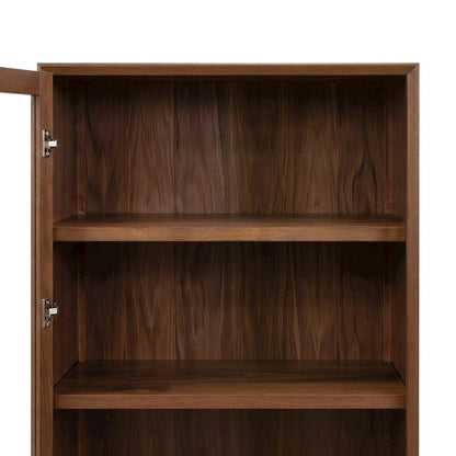 Mid-Century Modern Wood Bookcase with Cabinet Doors and Shelves, Brown