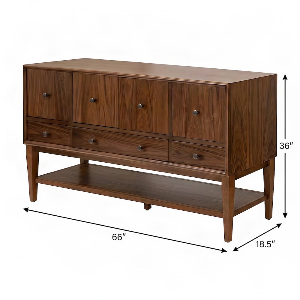 Wooden Buffet Cabinet with Storage, Mid-Century Modern Sideboard, Brown