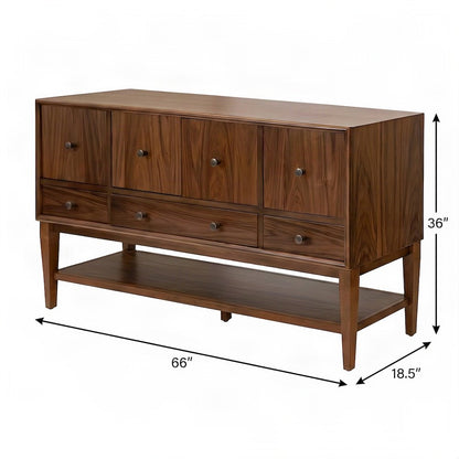 Wooden Buffet Cabinet with Storage, Mid-Century Modern Sideboard, Brown