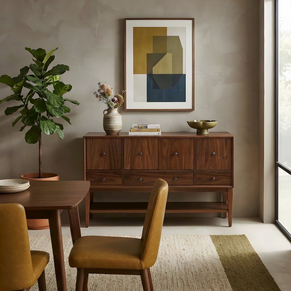 Wooden Buffet Cabinet with Storage, Mid-Century Modern Sideboard, Brown