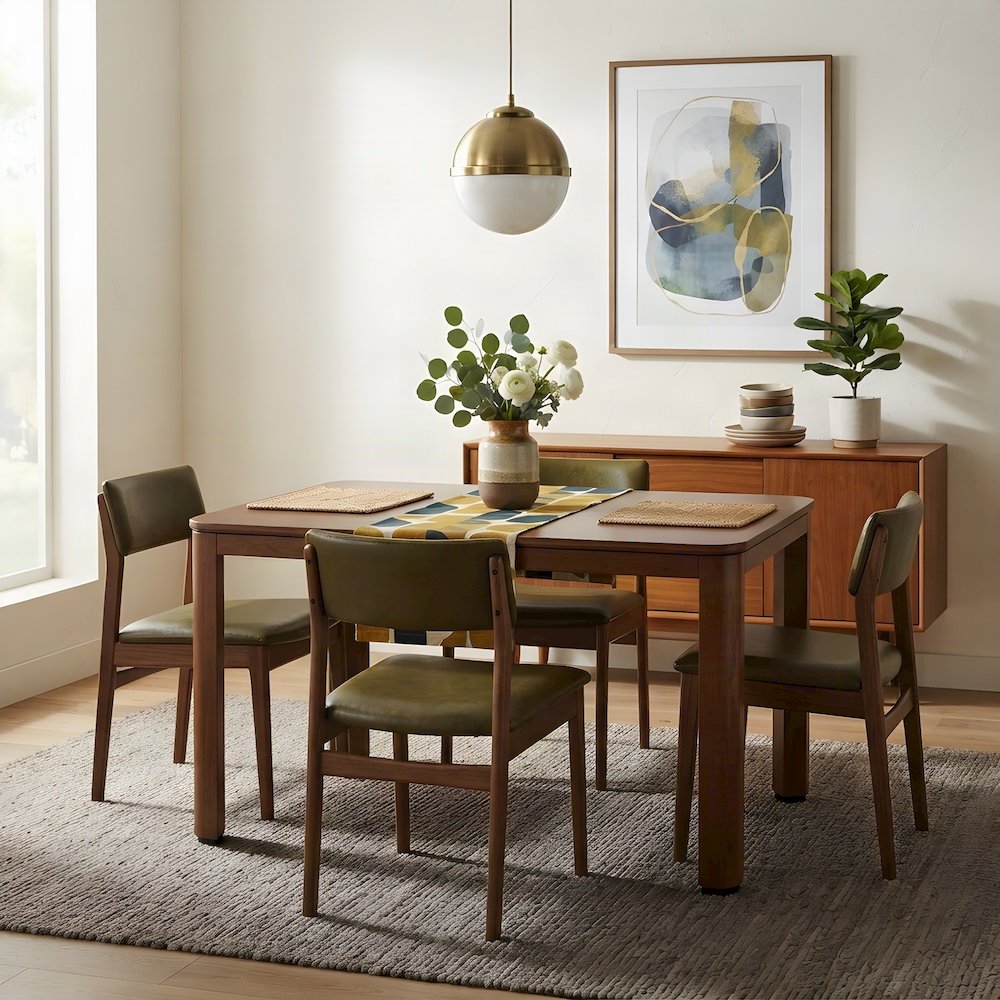 Wood Veneer Rectangular Dining Table, Mid-Century Modern Style, Brown