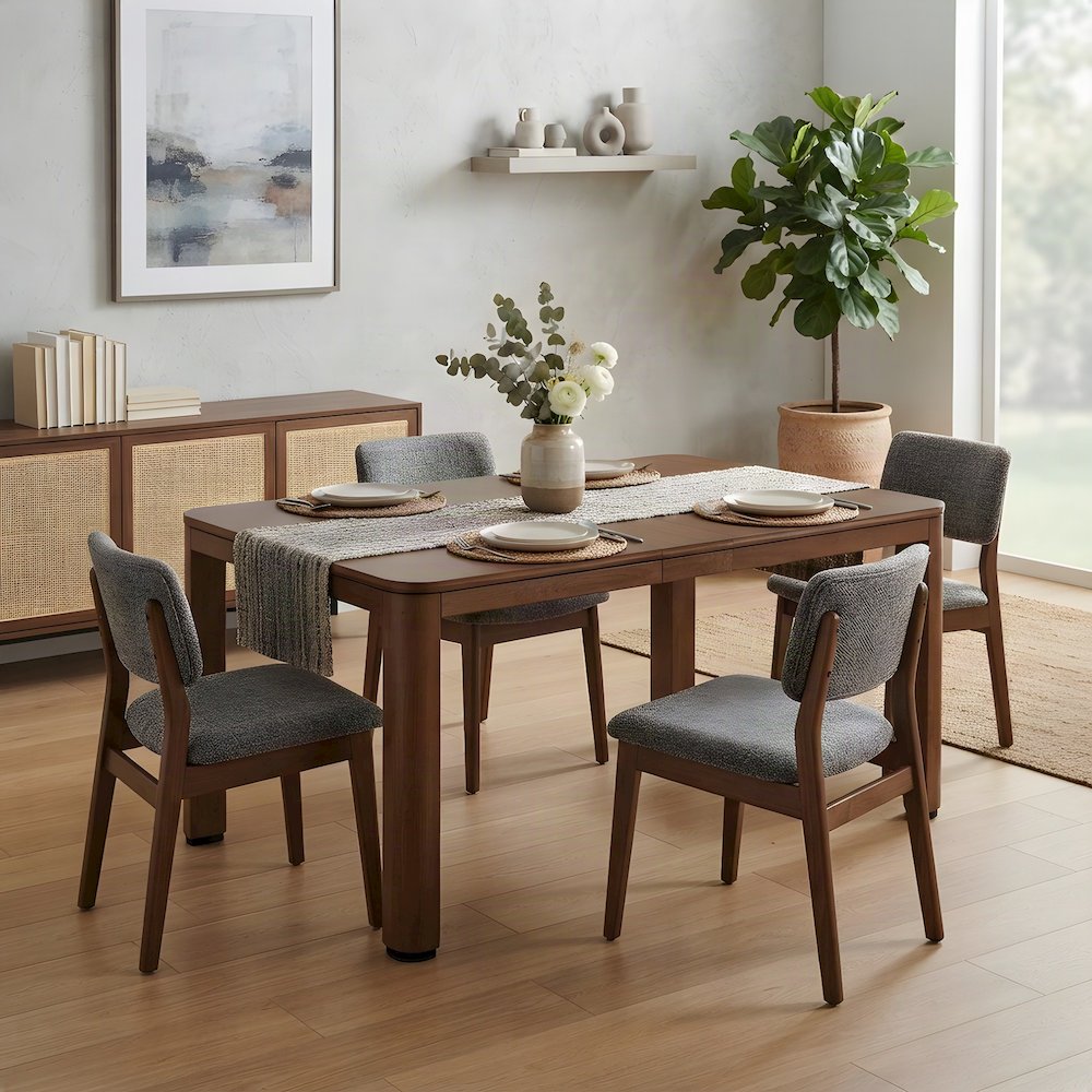 Wood Veneer Rectangular Dining Table, Mid-Century Modern Style, Brown