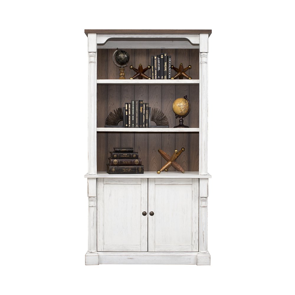Durham Rustic Wood Bookcase With Doors, White