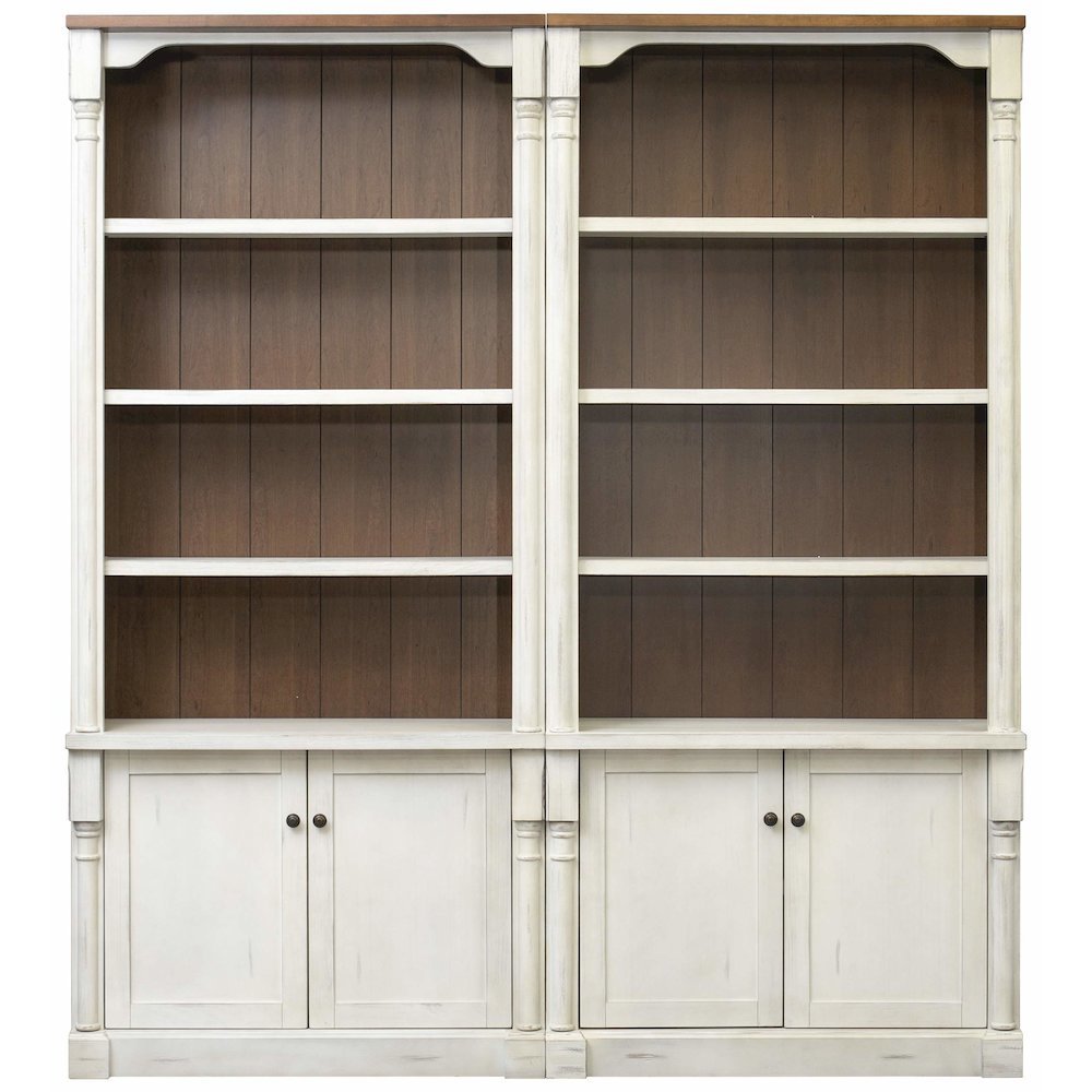 Rustic Wood Tall Bookcase with Doors and Adjustable, Weathered white finish