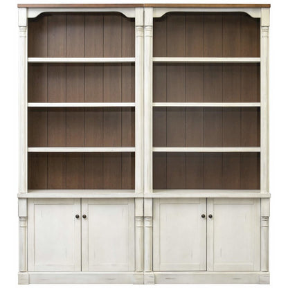 Rustic Wood Tall Bookcase with Doors and Adjustable, Weathered white finish