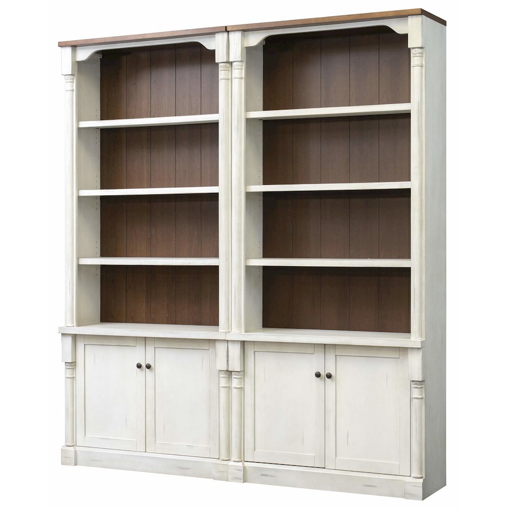Rustic Wood Tall Bookcase with Doors and Adjustable, Weathered white finish
