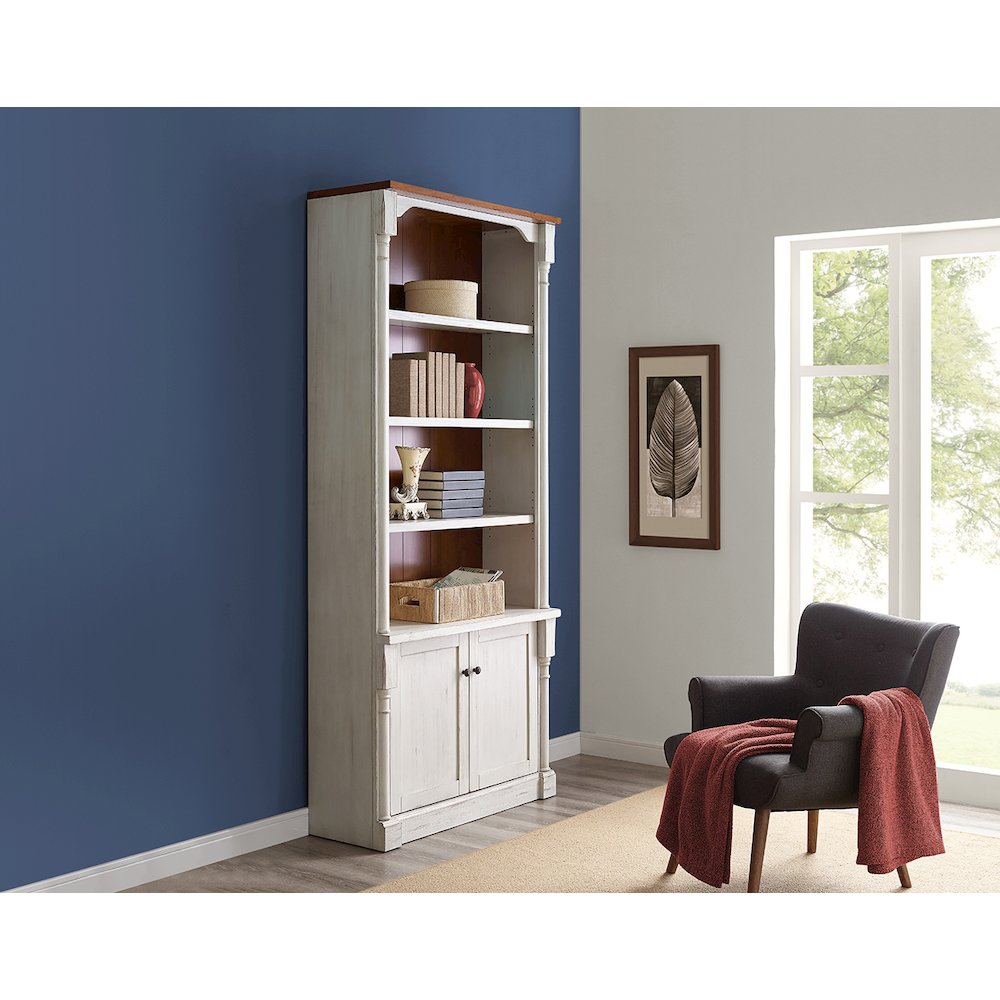 Durham Rustic 8' Wood Bookcase With Doors, White