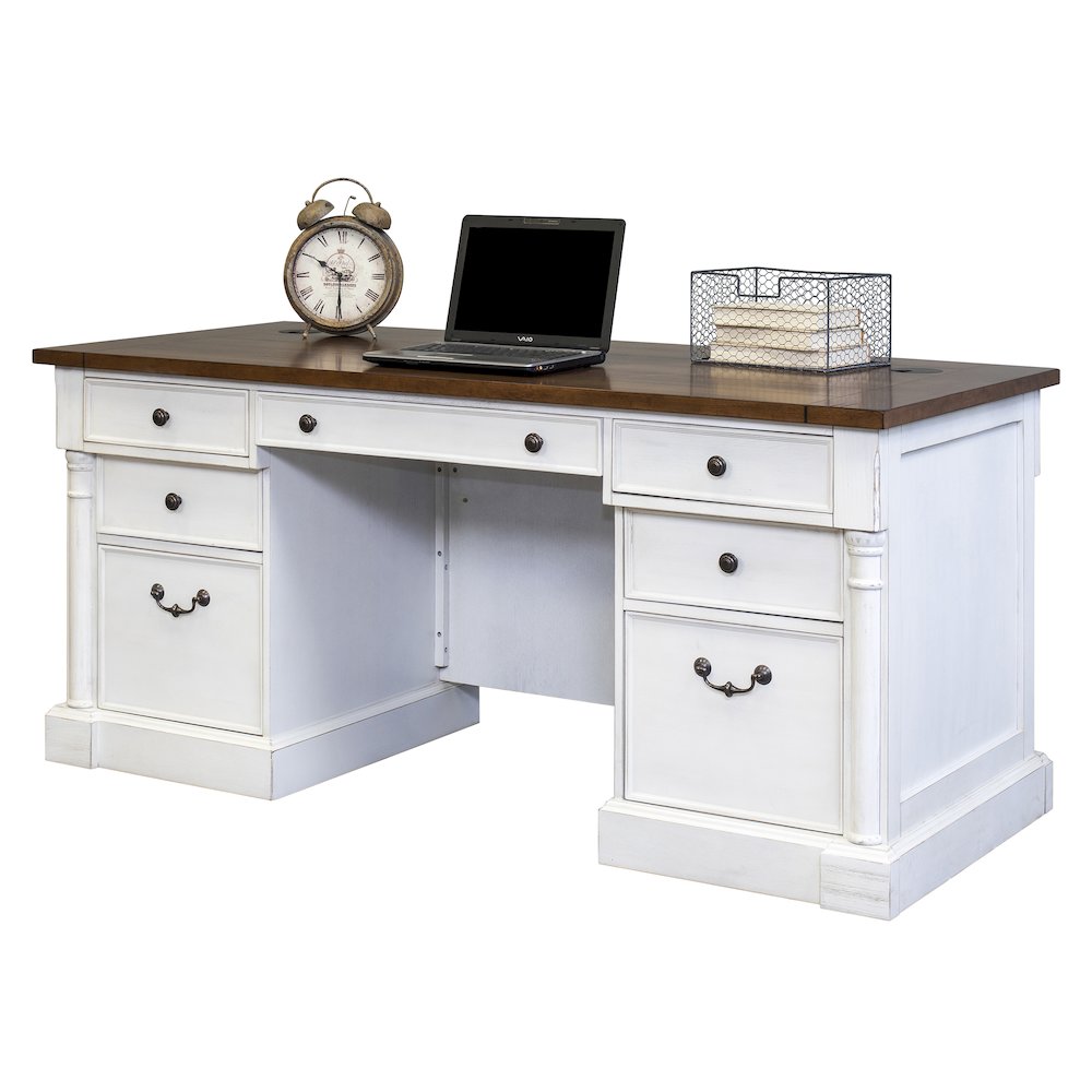 Durham Rustic Wood Double Pedestal Executive Desk, White