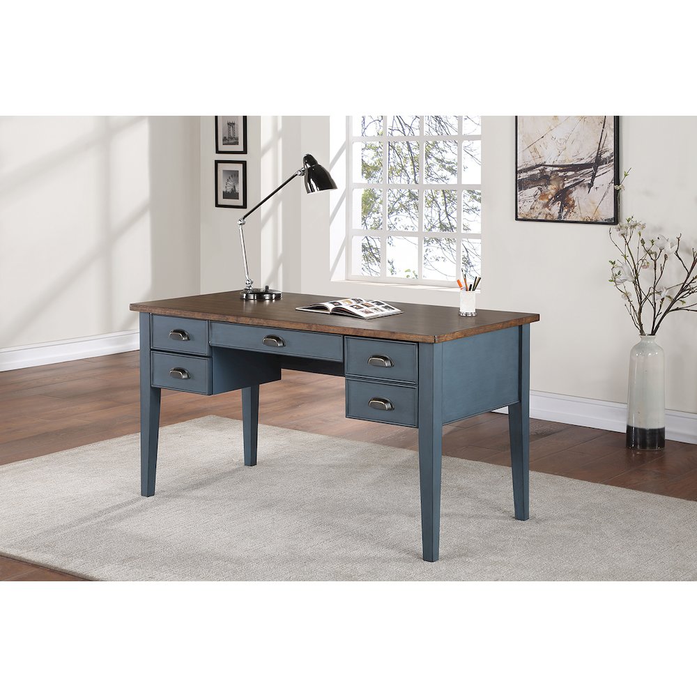 Fairmont Farmhouse Half Pedestal Executive Desk, Blue