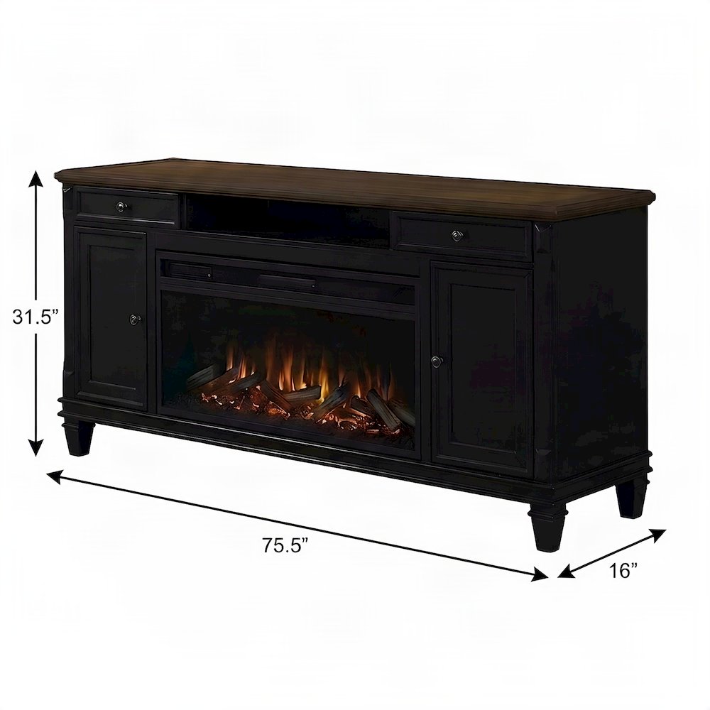 Hartford Wood Fireplace TV Stand, Fully Assembled Media Console, Black