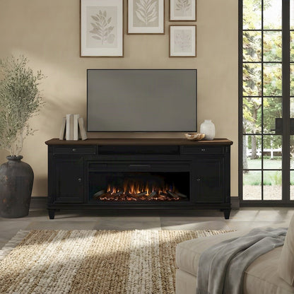 Hartford Wood Fireplace TV Stand, Fully Assembled Media Console, Black