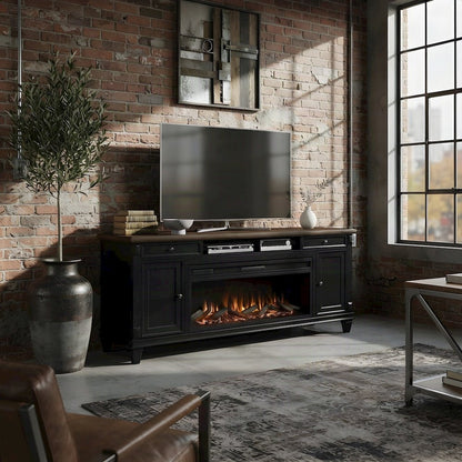 Hartford Wood Fireplace TV Stand, Fully Assembled Media Console, Black