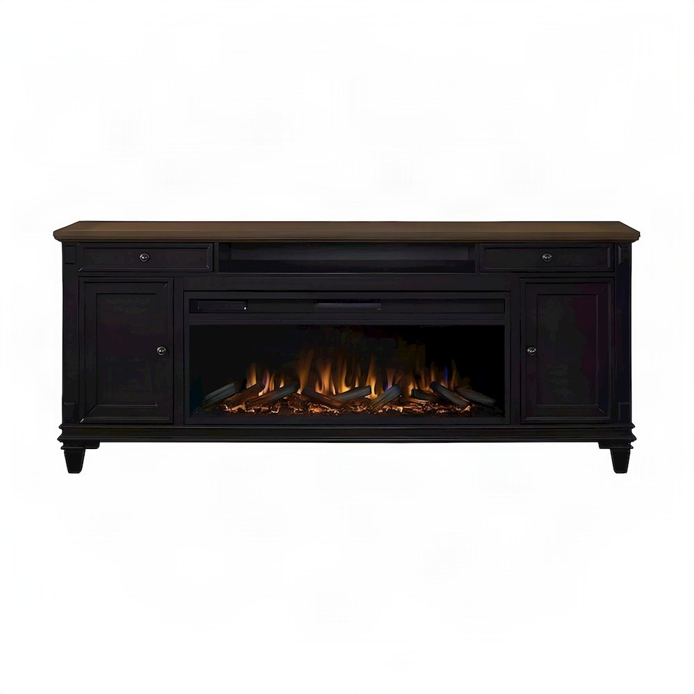 Hartford Wood Fireplace TV Stand, Fully Assembled Media Console, Black