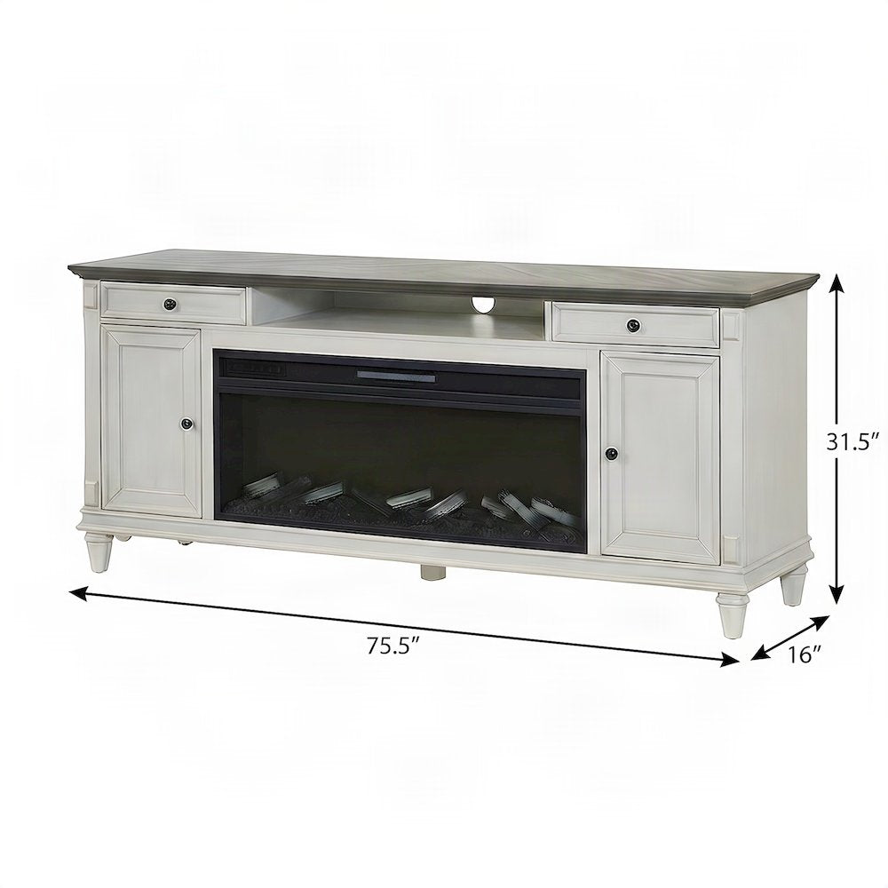 Hartford Wood Fireplace TV Stand, Fully Assembled Media Console, White