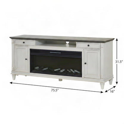 Hartford Wood Fireplace TV Stand, Fully Assembled Media Console, White
