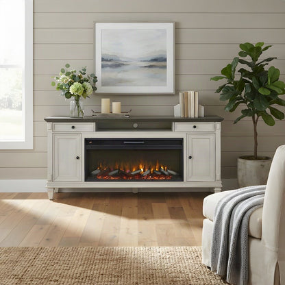 Hartford Wood Fireplace TV Stand, Fully Assembled Media Console, White