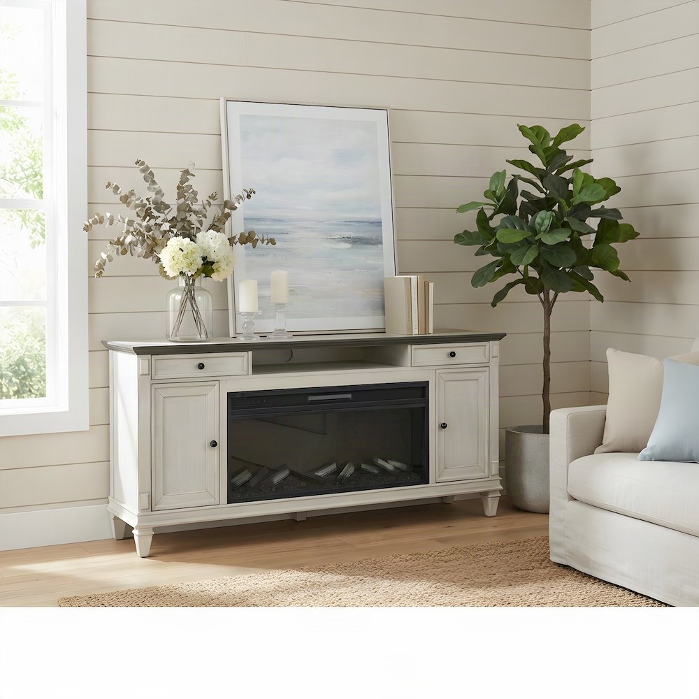 Hartford Wood Fireplace TV Stand, Fully Assembled Media Console, White