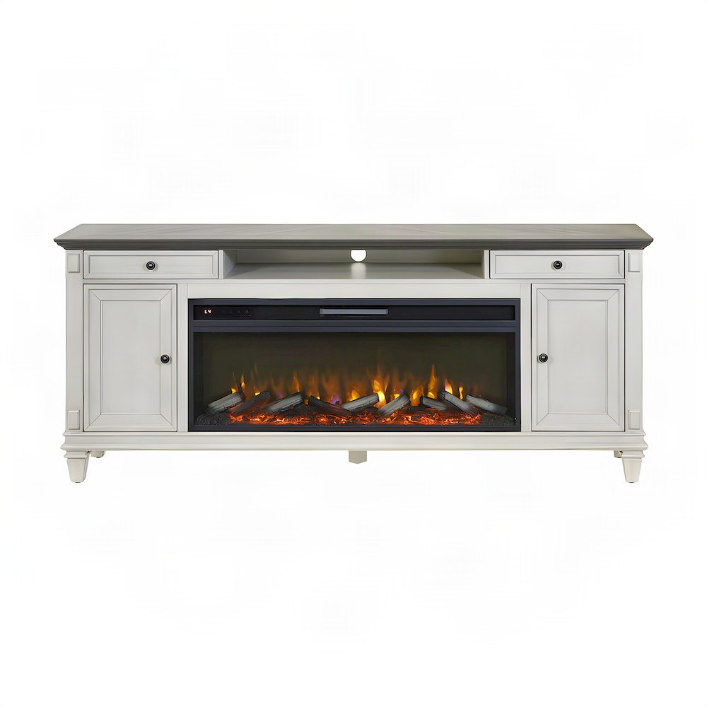 Hartford Wood Fireplace TV Stand, Fully Assembled Media Console, White