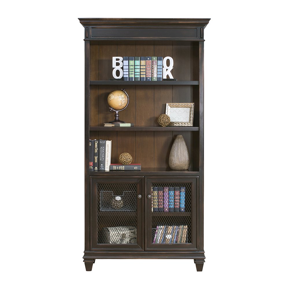 Hartford Wood Bookcase With Doors, Black