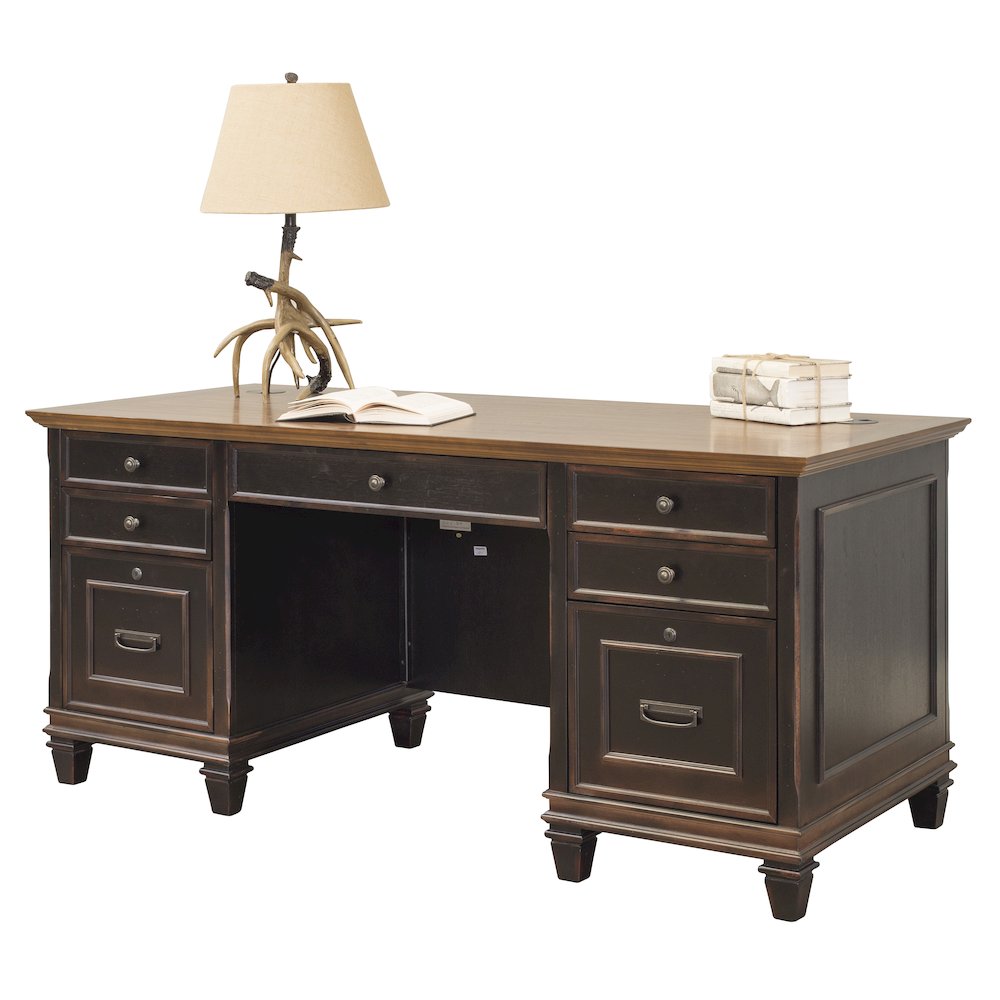 Hartford Wood Double Pedestal Desk, Black