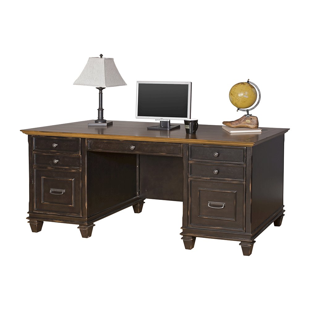 Hartford Wood Double Pedestal Desk, Black