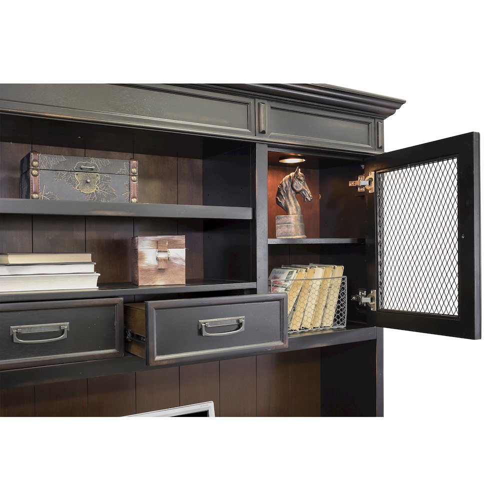 Hartford Wood Hutch With Wire Mesh Doors, Black