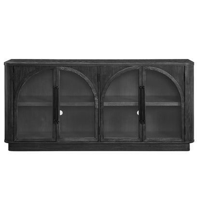 Wood 70" Console with glass doors, TV Stand, Accent Cabinet, Black