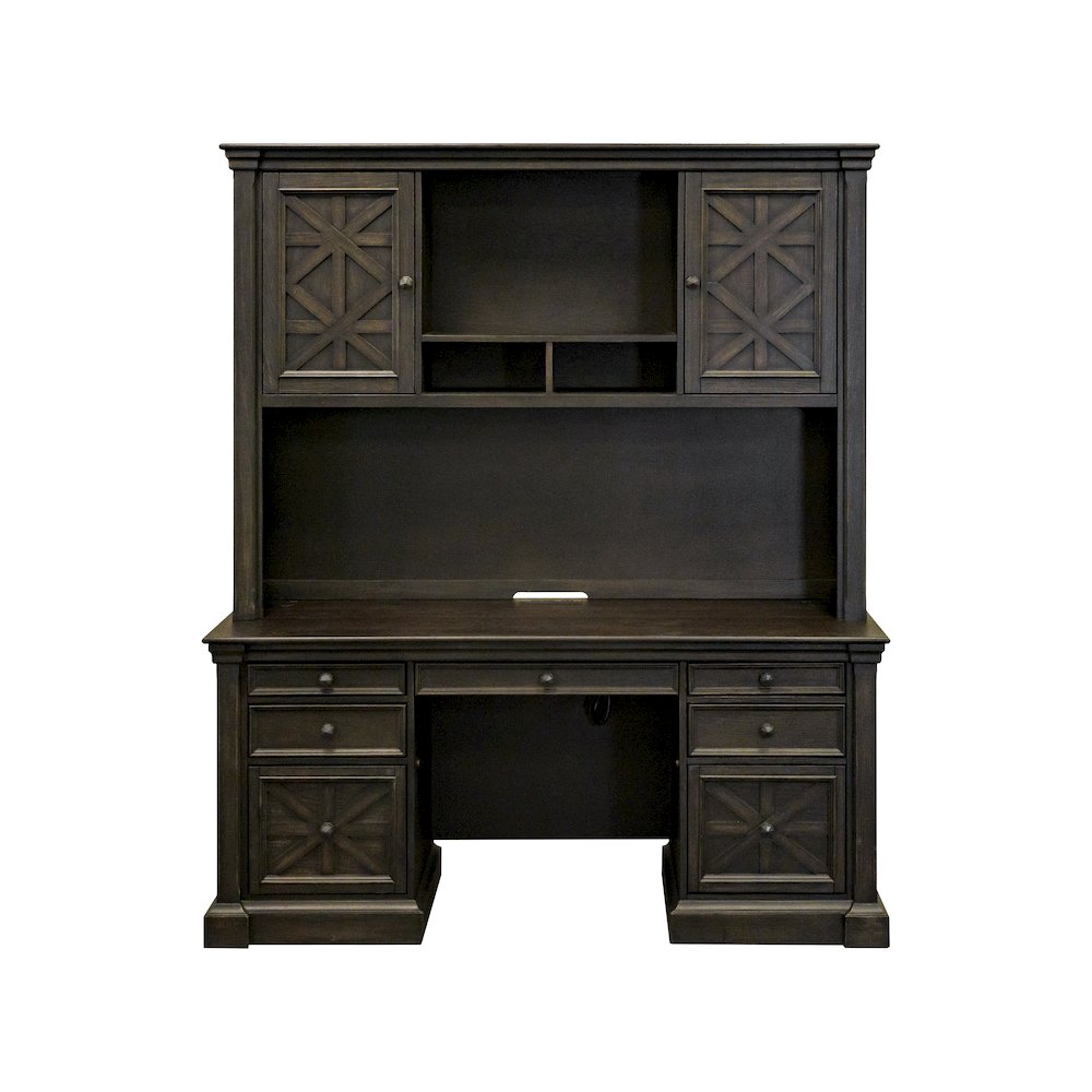 Wood Hutch With Doors, Fully Assembled, Center Open Storage, Brown Finish