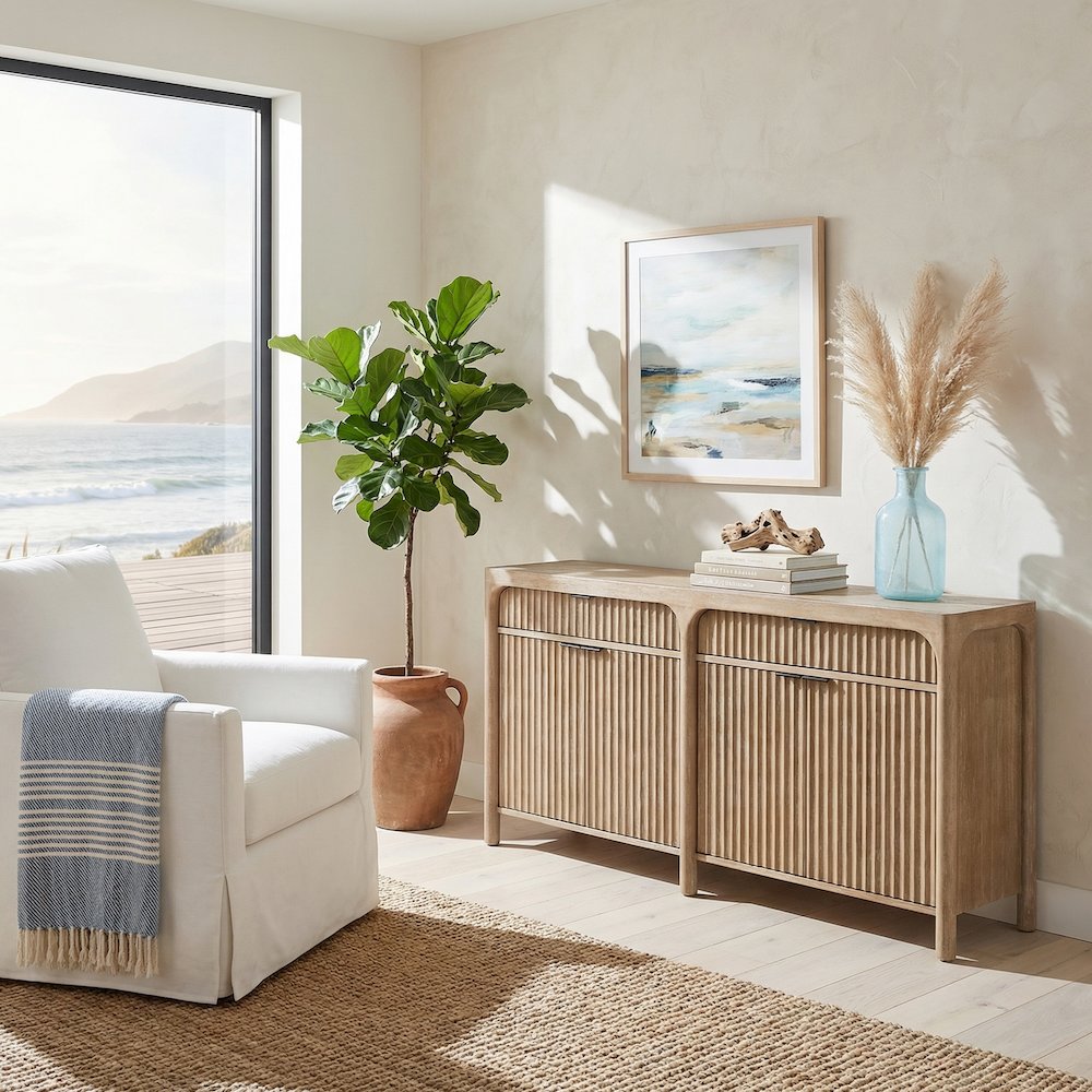 70" TV Console, Entertainment Stand, Wood Accent Cabinet, Asm, Natural Sand