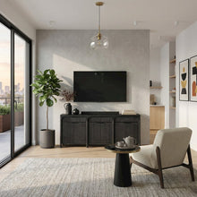 80" TV Console, Entertainment Stand, Wood Accent Cabinet, Assembled, Ebony Black