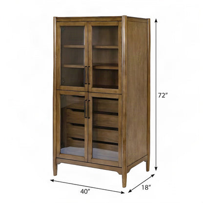 Wood Display Cabinet with Glass Doors, Fully Assembled Bookcase, Brown