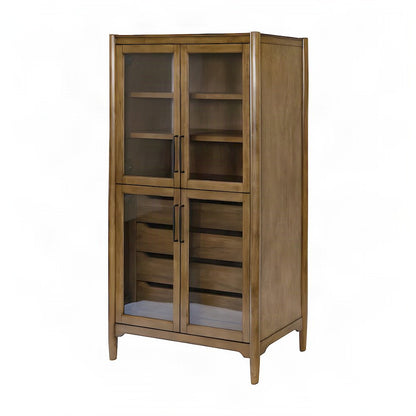 Wood Display Cabinet with Glass Doors, Fully Assembled Bookcase, Brown