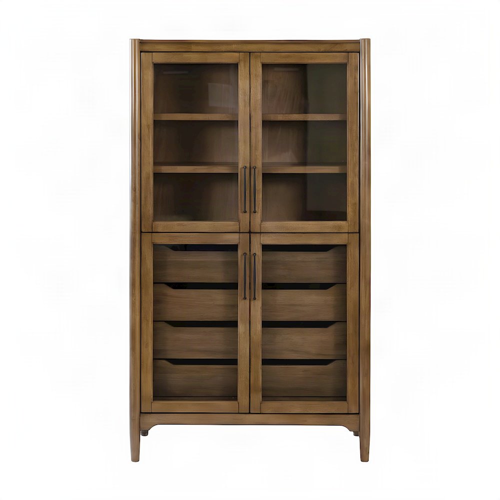 Wood Display Cabinet with Glass Doors, Fully Assembled Bookcase, Brown