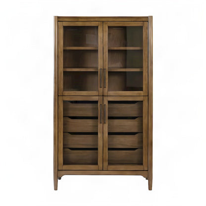 Wood Display Cabinet with Glass Doors, Fully Assembled Bookcase, Brown