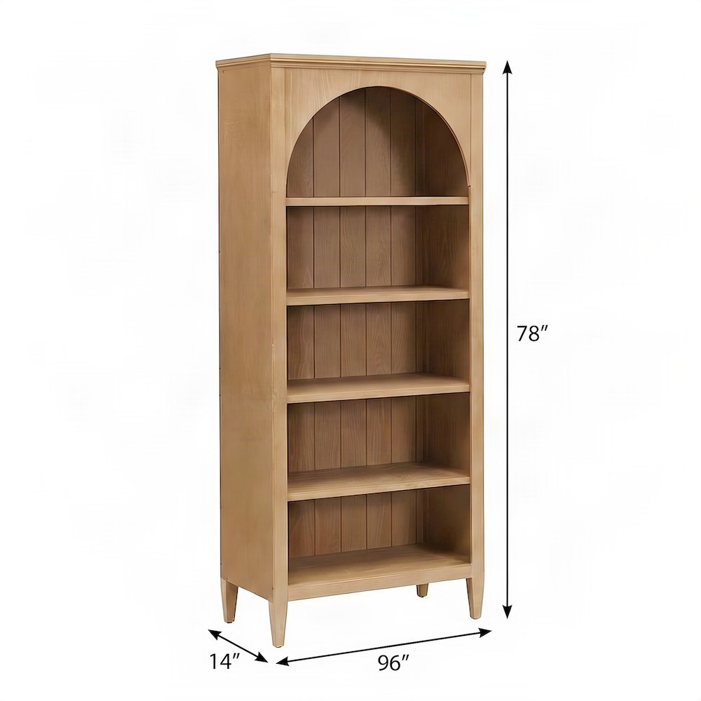 Modern Wooden Tall Open Bookcase with Adjustable Display Shelves, Light Brown