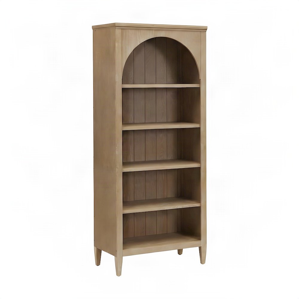 Modern Wooden Tall Open Bookcase with Adjustable Display Shelves, Light Brown