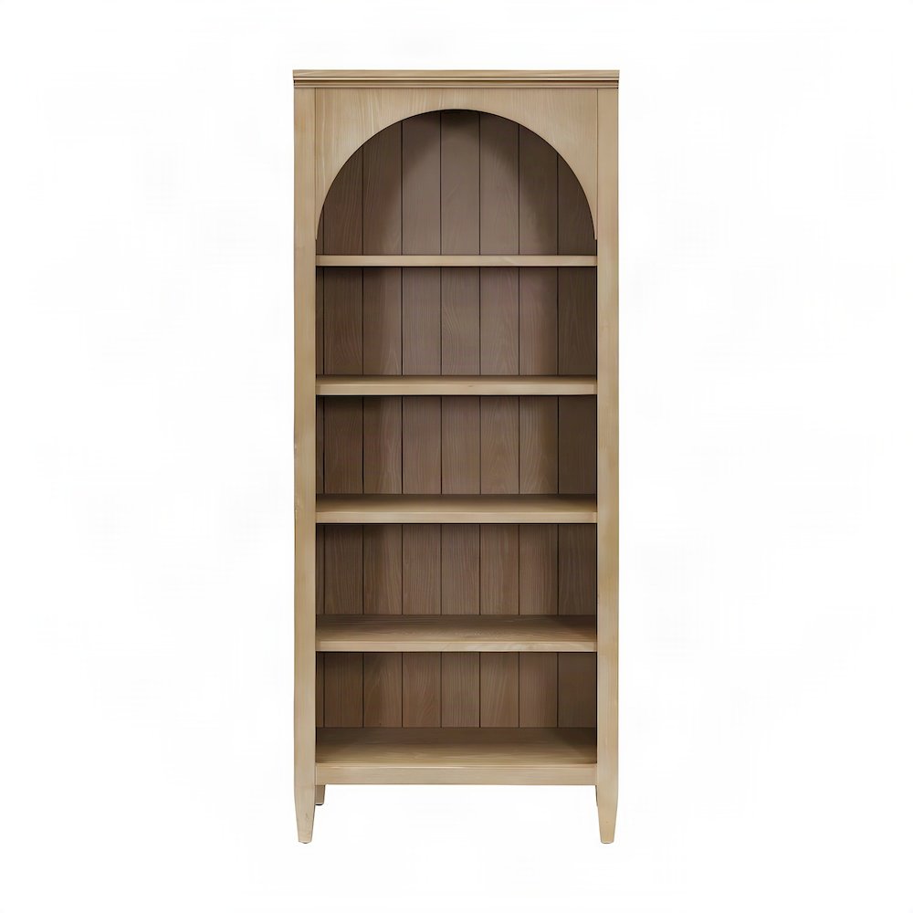 Modern Wooden Tall Open Bookcase with Adjustable Display Shelves, Light Brown