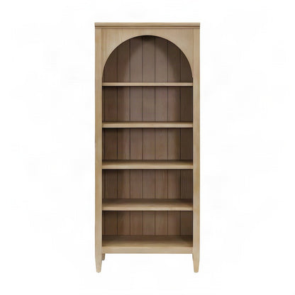 Modern Wooden Tall Open Bookcase with Adjustable Display Shelves, Light Brown