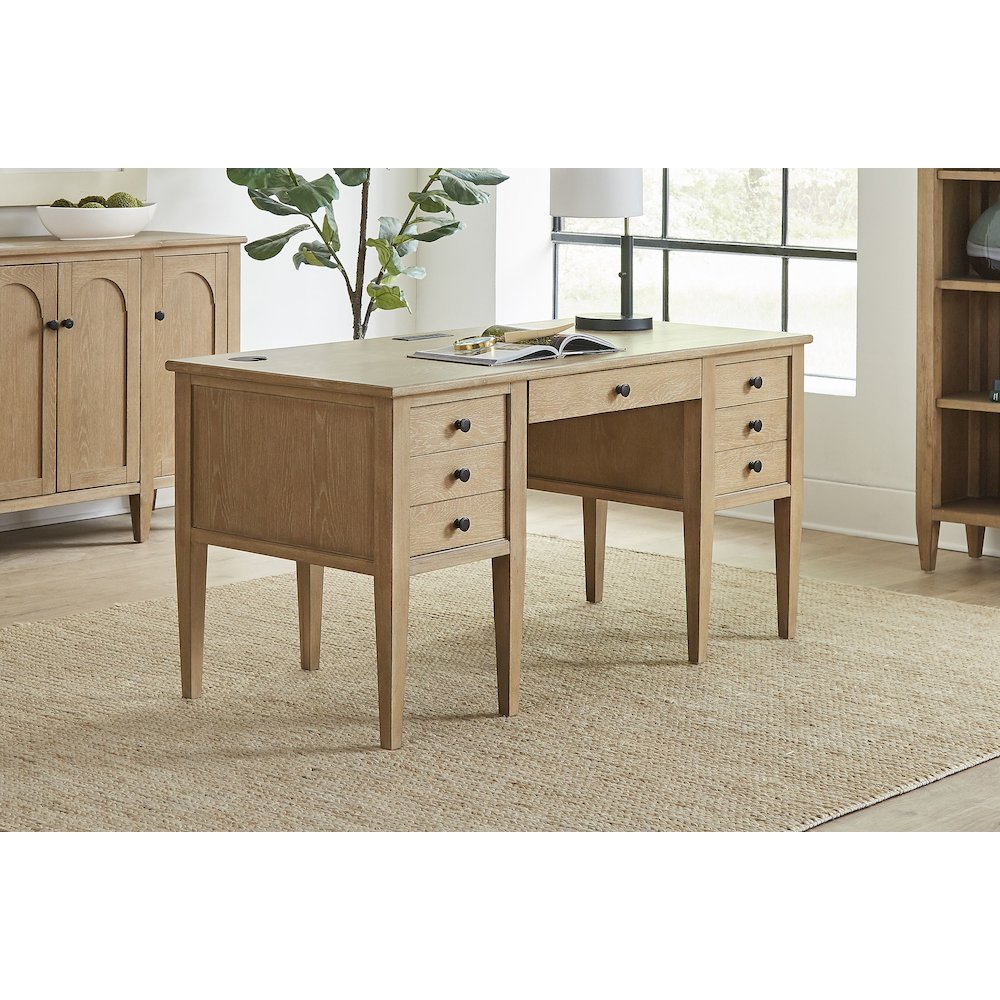 Laurel Wood Half Pedestal Desk, Wood Office Desk