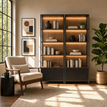 Modern Open Bookcase Wall Lower Doors & Lights, Office Storage, Asm, Black