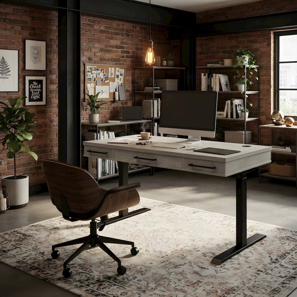 Laminate Electric Standing Desk with Height Adjustable Sit-Stand, Concrete Gray