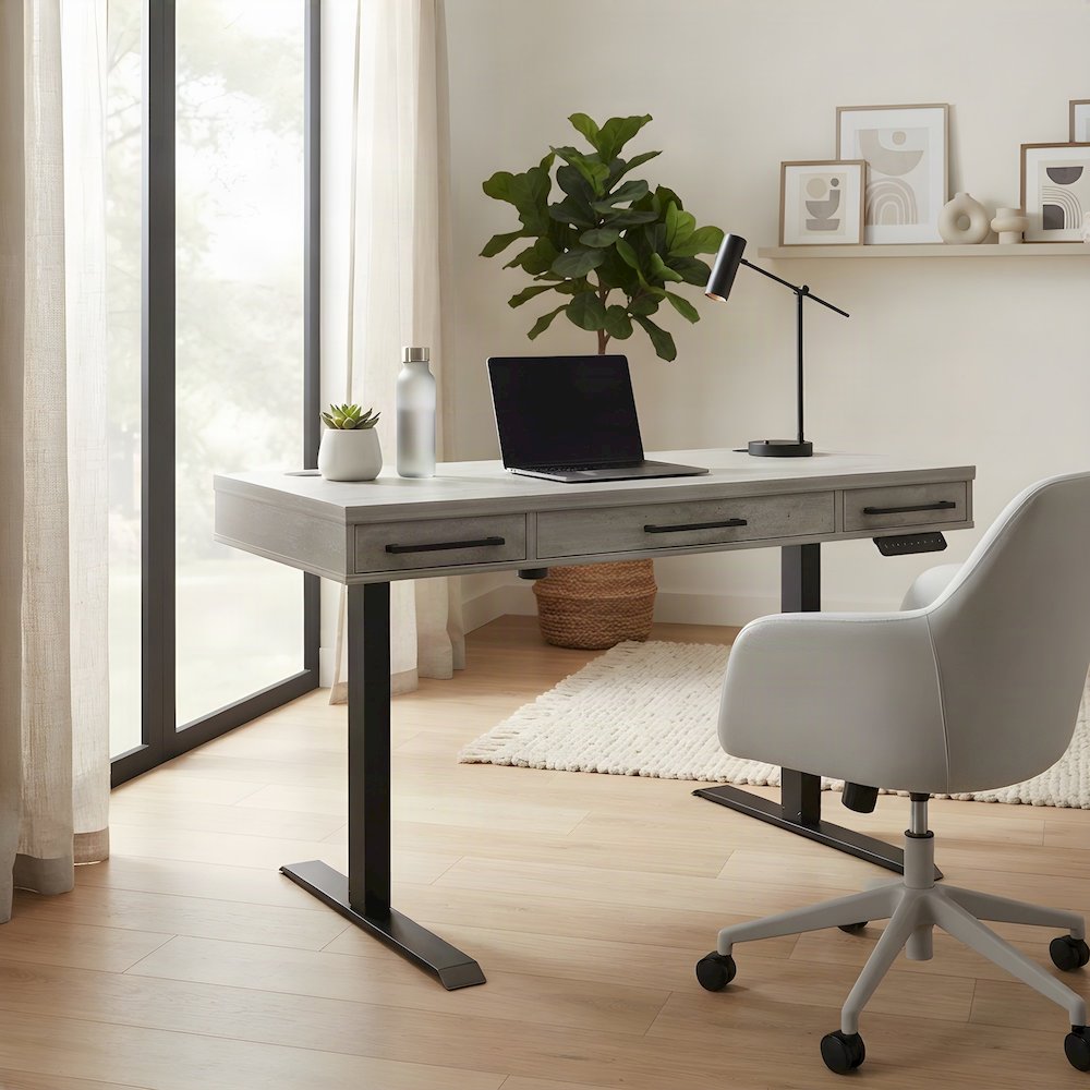 Laminate Electric Standing Desk with Height Adjustable Sit-Stand, Concrete Gray