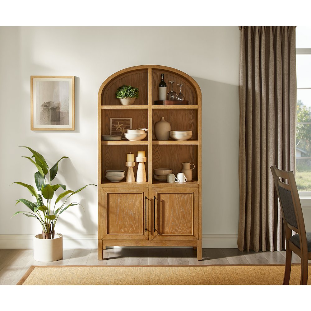Modern Wood Arched Display Cabinet/Bookcase, Storage Cabinet, Brown