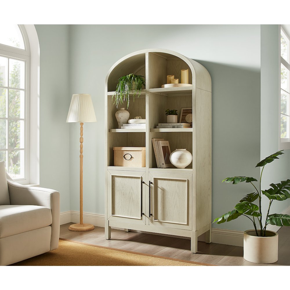 Modern Wood Arched Display Cabinet/Bookcase, Storage Cabinet, White