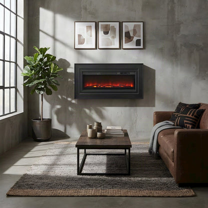 Wooden Wall Mounted Electric Fireplace TV Stand and Mantel Console, Black