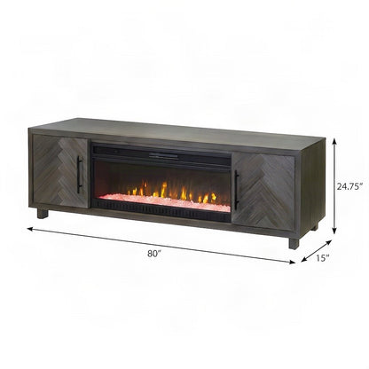 Wooden Fireplace TV Stand with Electric Entertainment Console, Gray, 80 Inch